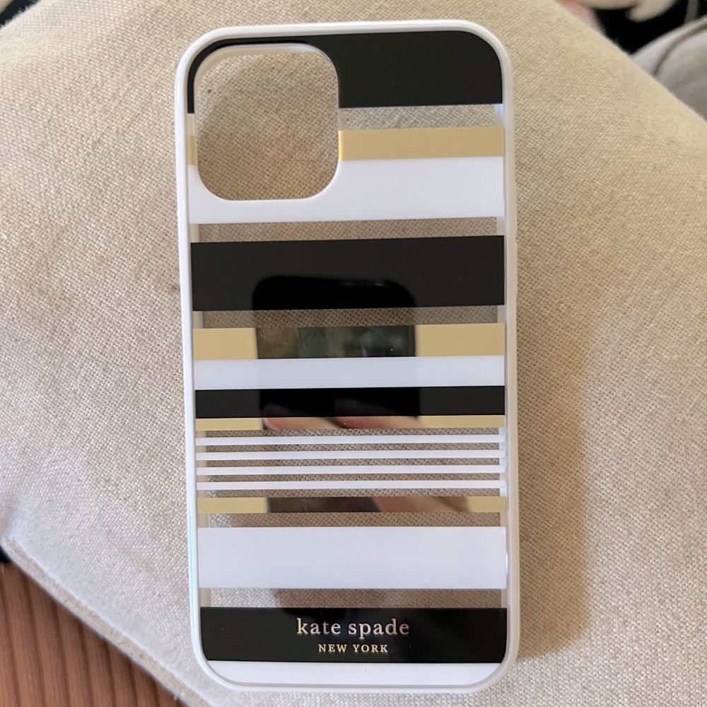 Kate Spade New York Black White Gold Clear Stripe iPhone Case 12/12 Pro